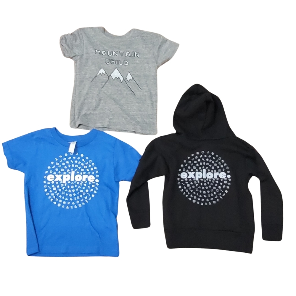 3/$35 kids tee and hoodie bundle, Explore, Mountain Child, size 4T